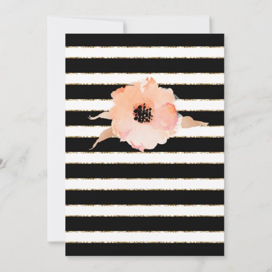 Etheral Peach Magnolia Stripe Wedding Black White Kaart (Achterkant)