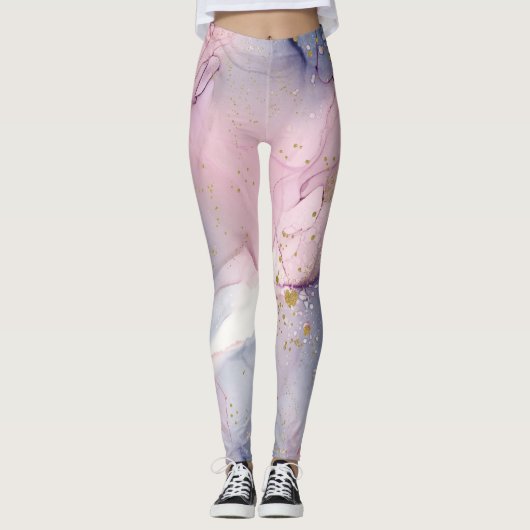 Etheral Periwinkle Pink & Gold Inky Fantasy Glam Leggings (Voorkant)