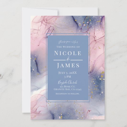 Etheral Periwinkle Pink Gold Inky Fantasy Wedding Kaart (Voorkant)