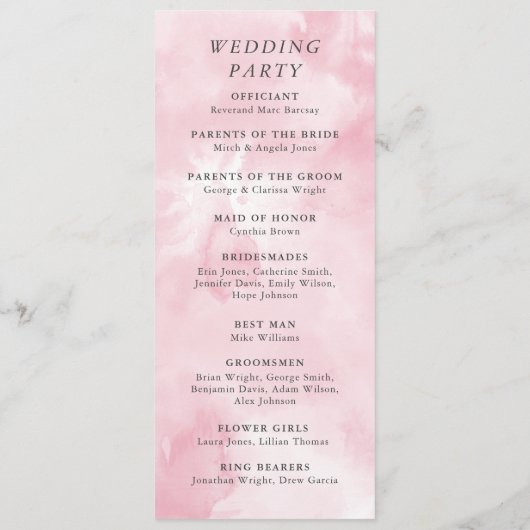 Etheral Pink-Waterverf en Gold Wedding-ceremonie Programma (Achterkant)