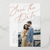 Etheral Script | Elegant foto slaat de datum op Folie Uitnodiging (Voorkant)