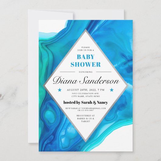 Etheral Wave Baby Shower Invitations Boy Blue Kaart (Voorkant)