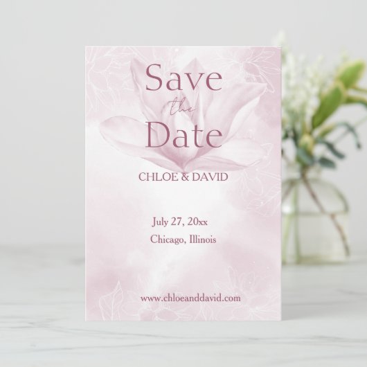 Etherale Magnolievloer, vlakke redder de datum Kaa Save The Date (Staand voorkant)