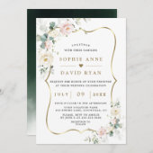 Etherale Waterverf Rozen verlaten gouden bruiloft Kaart (Voorkant / Achterkant)