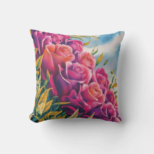 Ethereal Bloom: Abstracte Waterverf Rozen Symfonie Buitenkussen