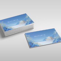 Ethereal Chinoiserie Blue Floral Pagoda Landscape