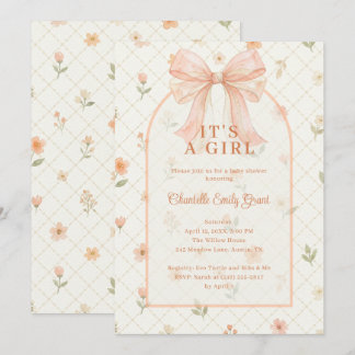 Ethereal Coquette Peach Bow Baby Shower TMF26 Kaart