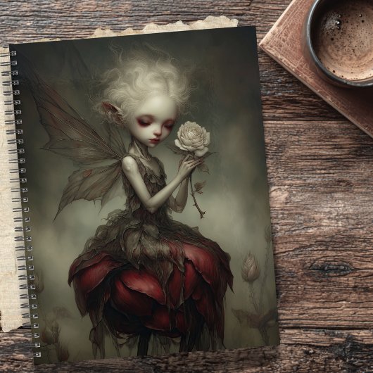Ethereal Dark Fairy in Petal Dress with Rose 