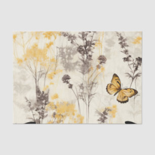Ethereal Delicate Black Yellow Flowers Butterfly Tissuepapier