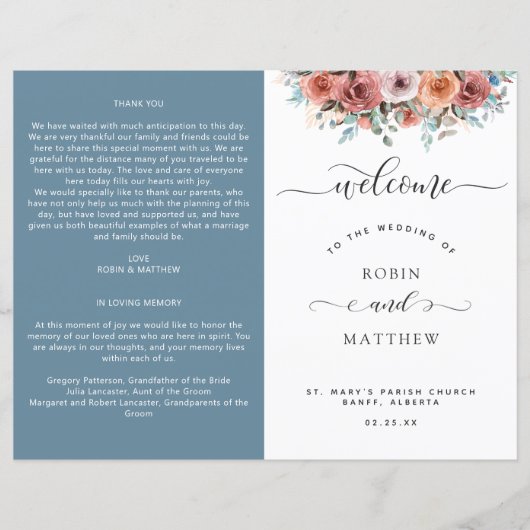 Ethereal Dusty Blue, programme de mariage floral (Devant)