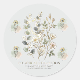 Ethereal Gold & Sage Botanical Collection Ronde Sticker