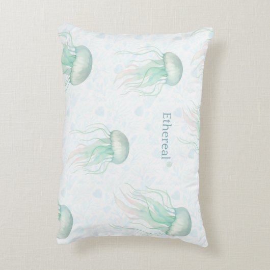 Ethereal jellyfish throw pillow teal accent kussen (Achterkant (Verticaal))