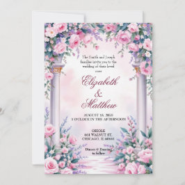 Ethereal Pink Rose Column Wedding Invitation Kaart