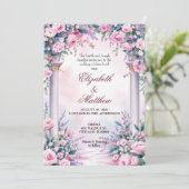 Ethereal Pink Rose Column Wedding Invitation Kaart (Staand voorkant)