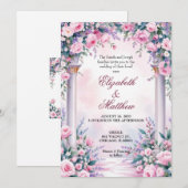 Ethereal Pink Rose Column Wedding Invitation Kaart (Voorkant / Achterkant)