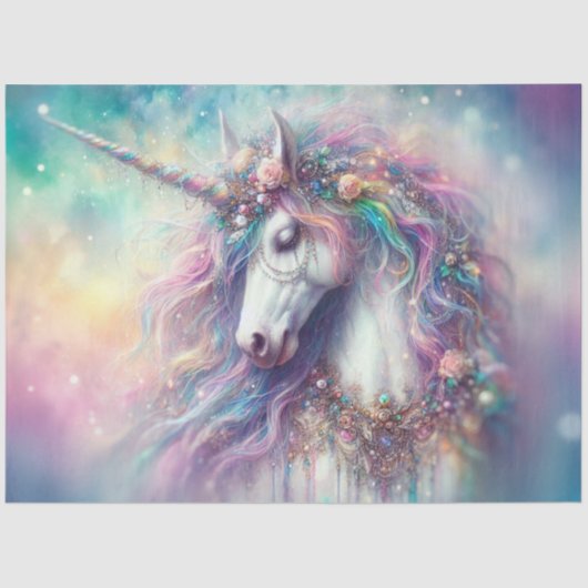 Ethereal Rainbow Unicorn Portrait Decoupage  Tissuepapier (Voorkant)
