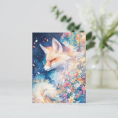 Ethereal Red Fox in Blue Floral Night Briefkaart (Staand voorkant)