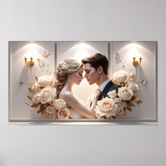  Ethereal Romance: Bride and Groom Illustration wi Poster (Voorkant)