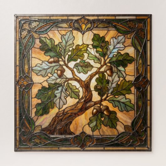 Ethereal Stained Glass Oak Branch Puzzle (Vertical)