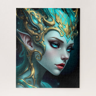 Ethereal Teal Elf Goddess with Golden Tiara Legpuzzel