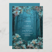 Ethereal Twilight Teal Floral Gold Frame Forest Kaart (Voorkant / Achterkant)