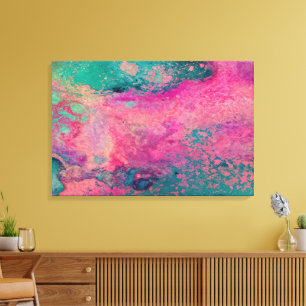“Ethereal Vellum” – Roze Teal Blauwe Abstracte Canvas Afdruk