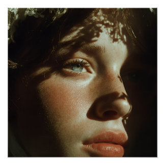 Ethereal Vintage Lace Portrait - Romantic Blue Eye Perfect Poster