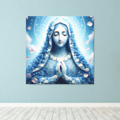 Ethereal Virgin Mary Blue Rose Portrait  Canvas Afdruk (Insitu (Houten vloer))