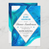 Ethereal Wave Baby Shows Invitations Garçon Blue (Devant / Derrière)