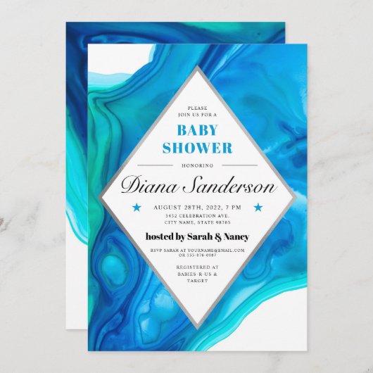 Ethereal Wave Baby Shows Invitations Garçon Blue (Devant / Derrière)