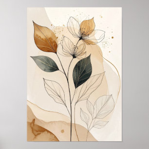 Ethereale aardetinten: moderne botanische lijnkuns poster