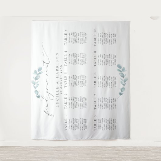Ethereale Eucalyptus Trouw Zittijd/Tafel Plan Wandkleed (Voorkant)