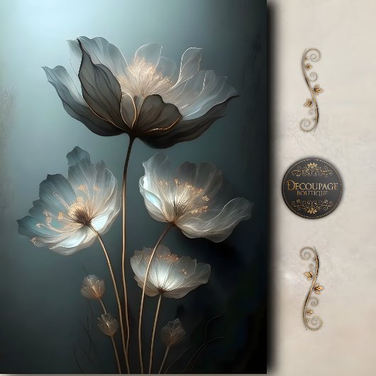 Ethereale Midnight Bloom Decoupage Tissuepapier