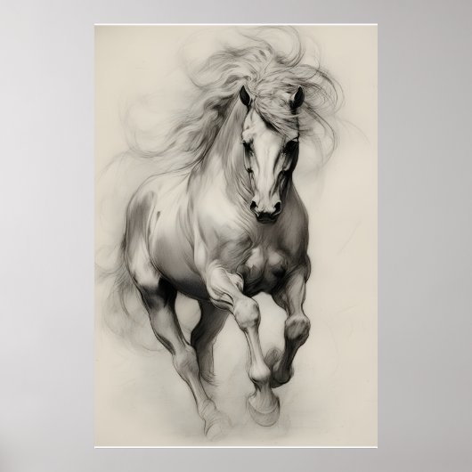 Ethereale rennende paard potloodschets poster (Voorkant)