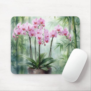 Ethereale Roze Orchideeën en Bamboe Muismat
