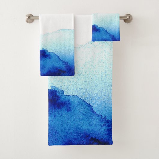Ethereale waterverf indigo blauw bad handdoek (Insitu)
