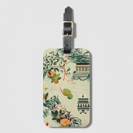 Ethereales Orangenmuster mit Zen-Tempeln Bagagelabel (Voorkant (verticaal))
