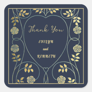 Ethereel Navy Art Nouveau Trouw  Vierkante Sticker