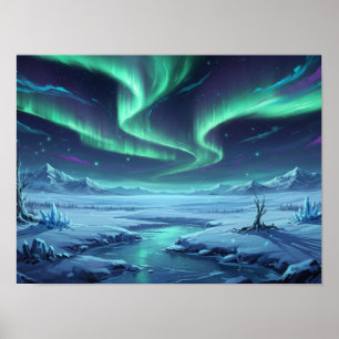 Ethereel Noorderlicht boven Besneeuwde Wildernis Poster