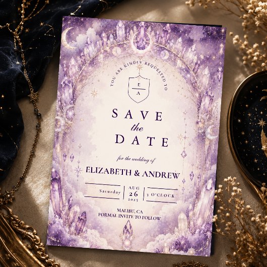 Ethereel Paarse Hemelse Bruiloft Save The Date