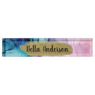 Ethereel Teal Roze Elegante Inkt Moderne Glam Tren Naambordje