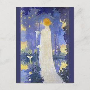 Etherele Art Nouveau-vrouw bij maanverlichte Calla Briefkaart