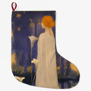 Etherele Art Nouveau-vrouw bij maanverlichte Calla Grote Kerstsok