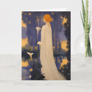Etherele Art Nouveau-vrouw bij maanverlichte Calla Kaart