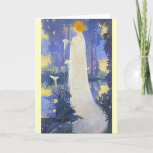 Etherele Art Nouveau-vrouw bij maanverlichte Calla Kaart