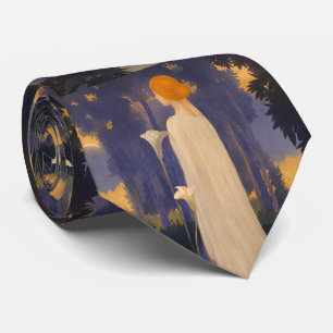 Etherele Art Nouveau-vrouw bij maanverlichte Calla Stropdas