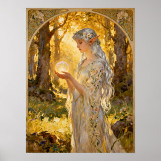 Etherele Elfenmaagd in Art Nouveau-stijl Poster