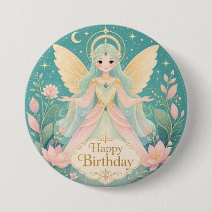 Etherele Goudgevleugelde Feeëngel Ronde Button 7,6 Cm