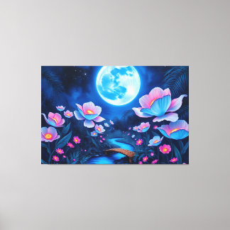 Etherele Maanverlichte Tuin & Glowende Rivier Kuns Canvas Afdruk