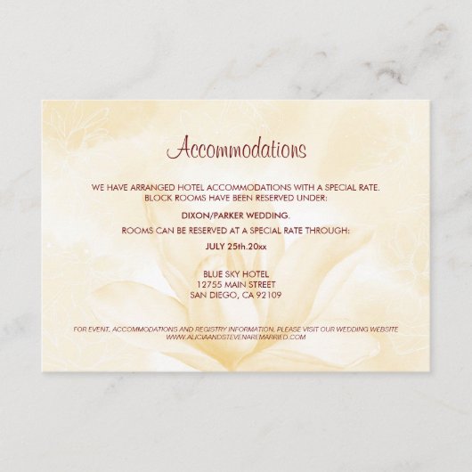 Etherele Magnolia Bloem, Trouwaccommodaties  Informatiekaartje (Voorkant)